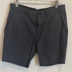 Men's Black Checkered Flat Front Shorts